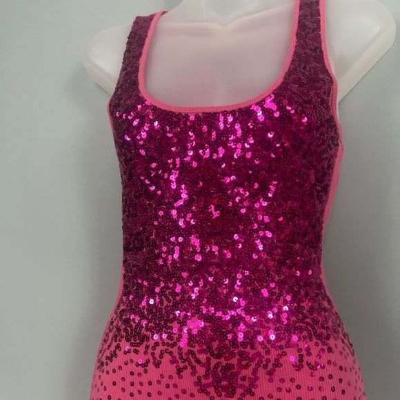 Bebe Y2K Pink Sequin Longline Tank Top - Picture 3 of 6